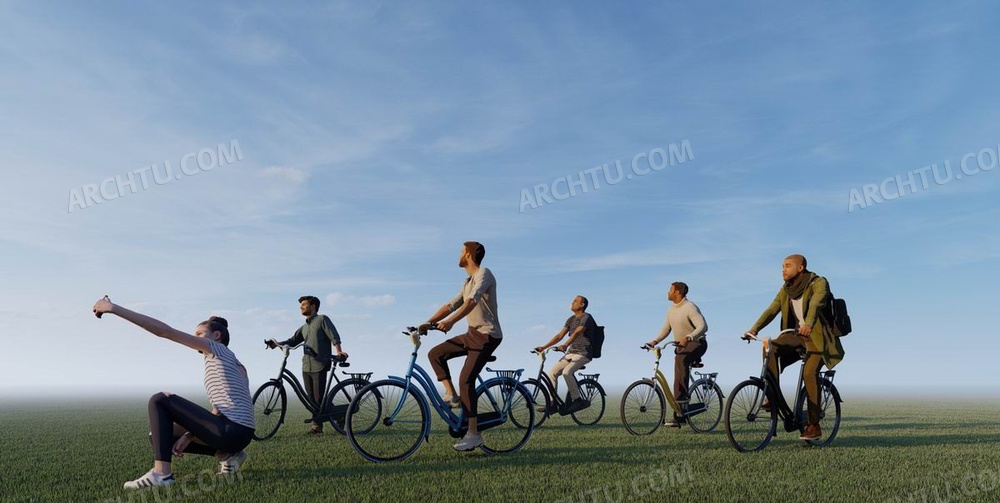 [精品]6款Lumion各版本通用模型骑自行车人物模型|素材