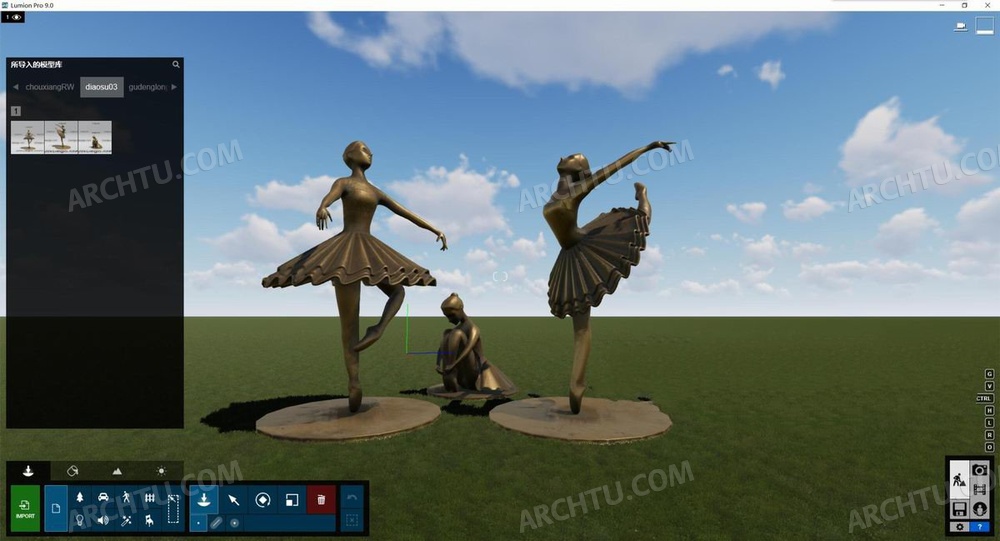 3款Lumion各版本通用模型舞蹈的铜像人物模型雕塑