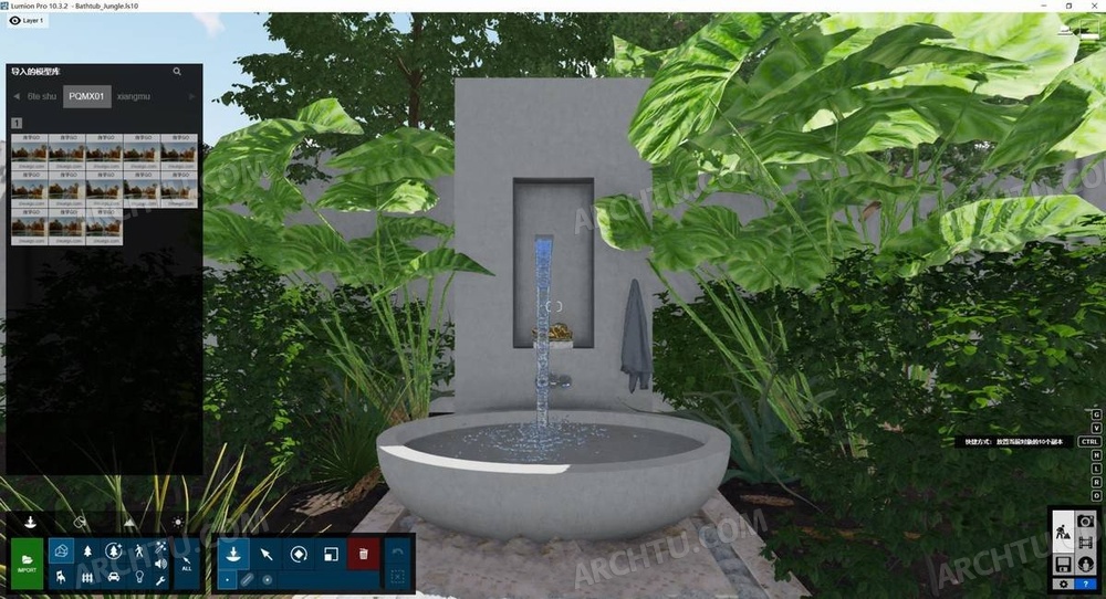 [精品]13款Lumion各版本通用精品模型静态水流瀑布喷泉水花水柱