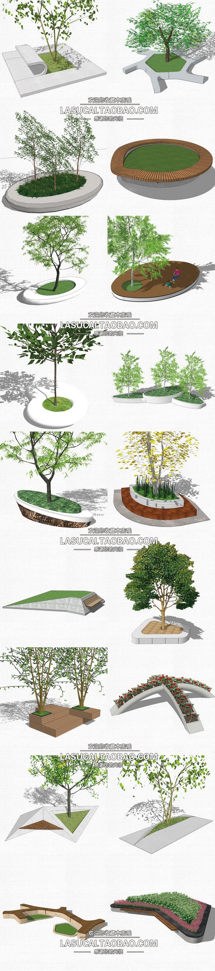 景观园林树池种植池花池SU模型圆形异形现代风树池sketchup-景观建筑资源