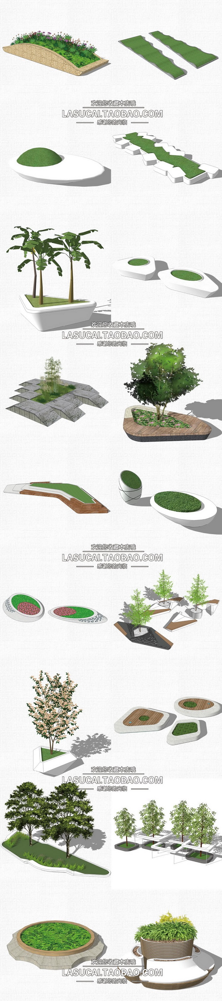 景观园林树池种植池花池SU模型圆形异形现代风树池sketchup-景观建筑资源