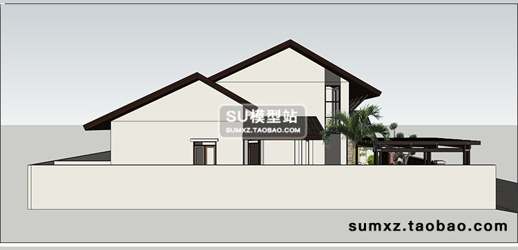 SU模型草图模型两层坡屋顶风情商业别墅建筑设计私家车车棚SU模-景观建筑资源