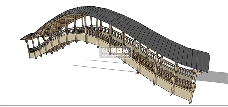 SU模型草图模型公园景观中式现代风参与者行景观桥拱桥观景木桥梁设计-景观建筑资源