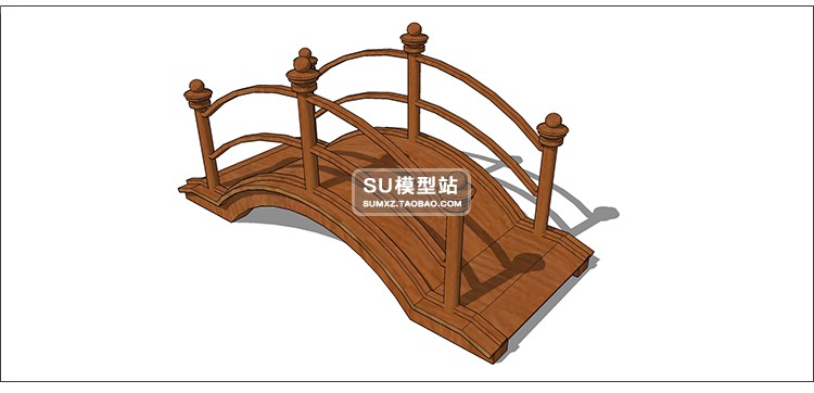 SU模型草图模型公园景观中式现代风参与者行景观桥拱桥观景木桥梁设计-景观建筑资源