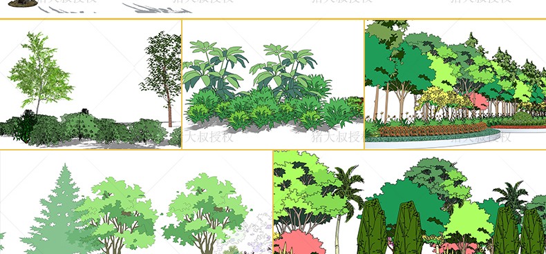 SU模型草图模型模型SU园林景观植物花草树木灌木Sketchup凉亭2D-景观建筑资源
