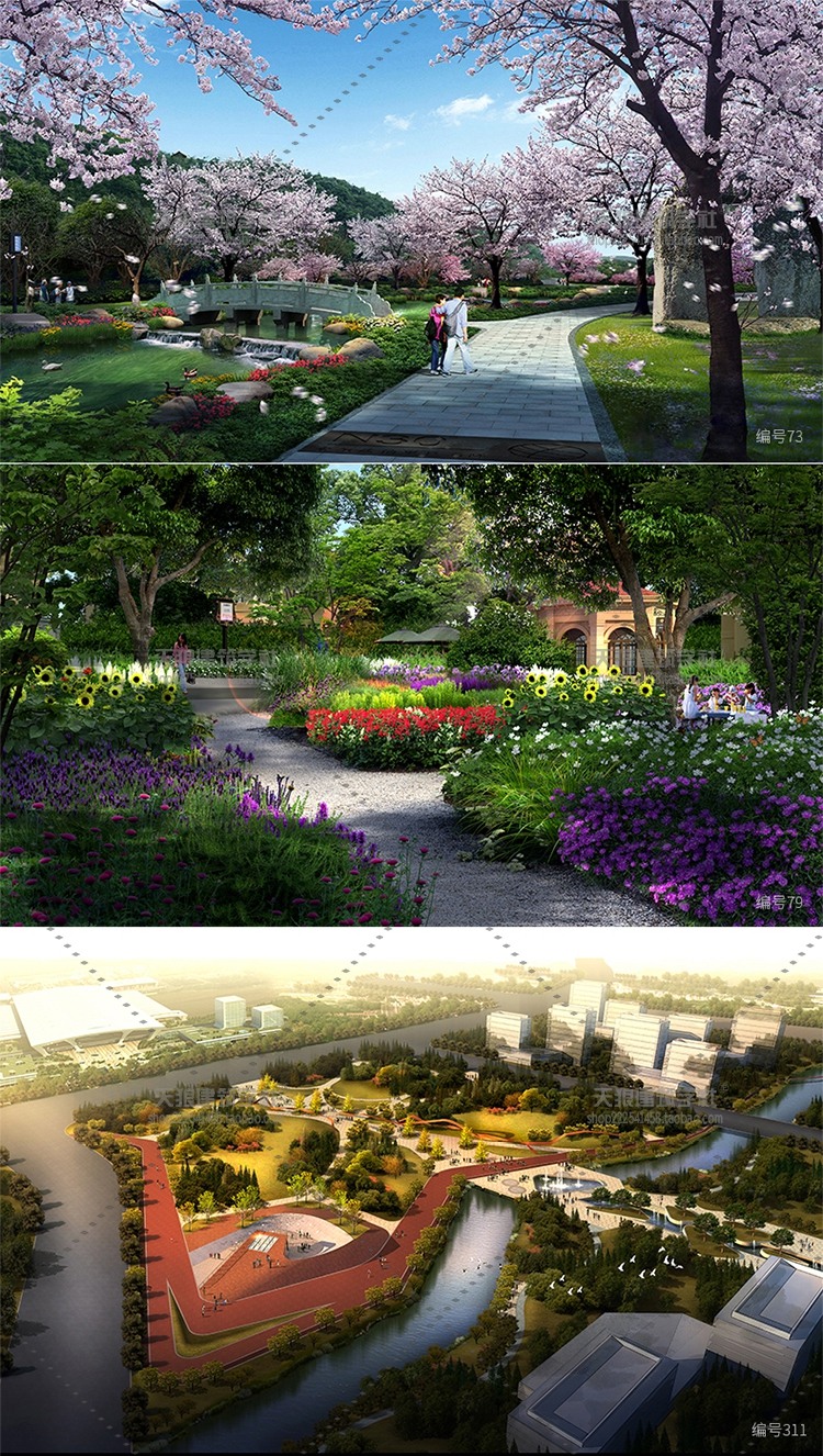园林景观设计PSD分层效果图建筑公园景观广场小区鸟瞰透-景观建筑资源