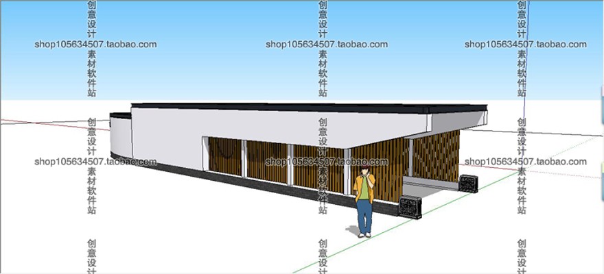 设计资源SU自行车棚地下车库入口停车场廊架建筑模型素材sket