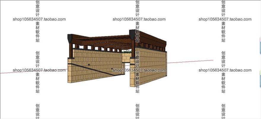 设计资源SU自行车棚地下车库入口停车场廊架建筑模型素材sket