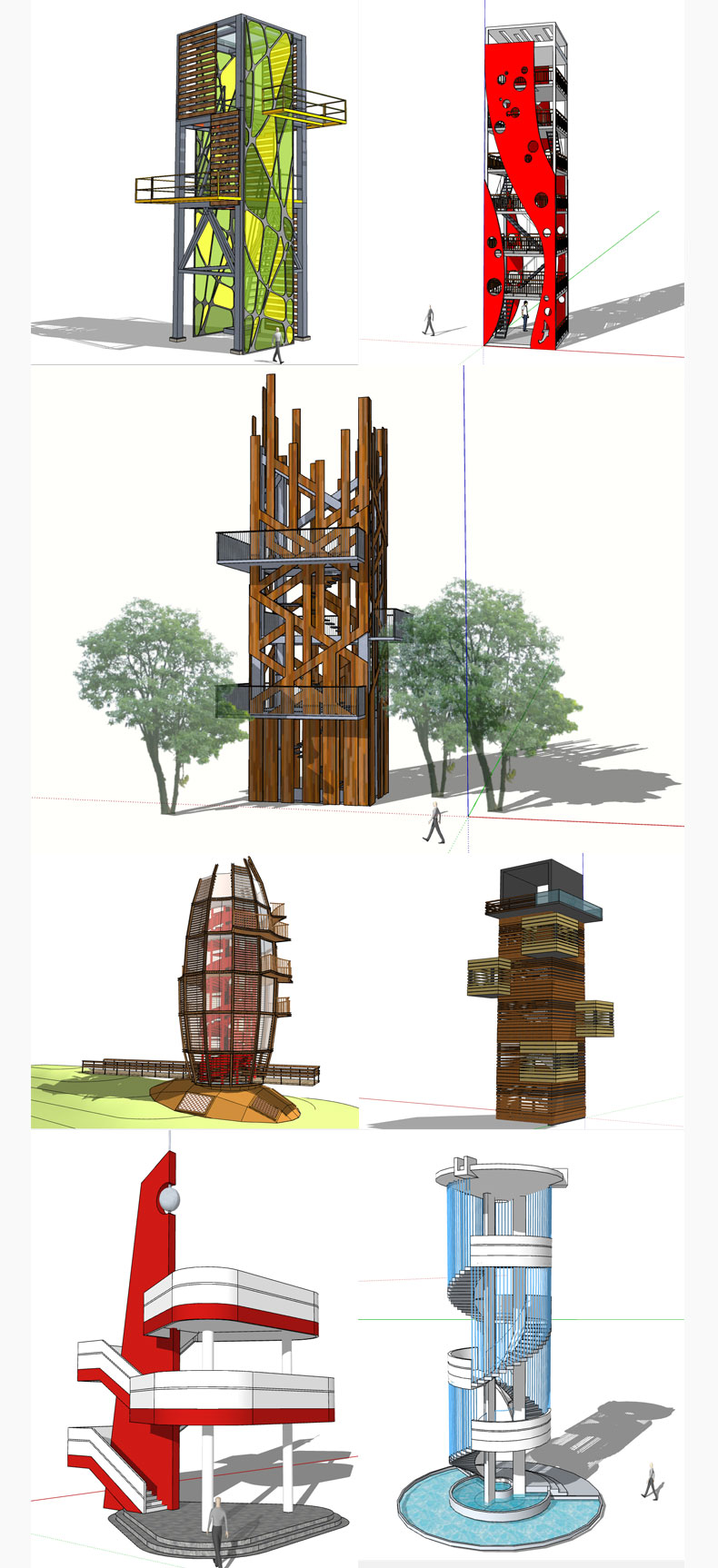 设计资源SU草图-大师设计素材-景观构筑物景观塔观景台瞭望塔树屋钟楼su