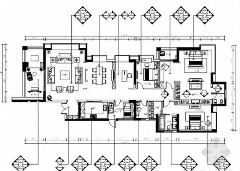 珠海奢华新古典四居室装修CAD施工图（有效果图）