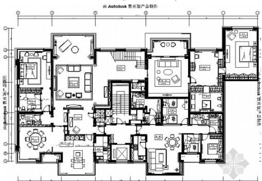 北京现代风简约舒适三层商业别墅室内设计CAD施工图