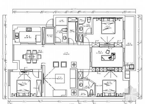 原创温馨舒适三居室家装CAD施工图（有效果图）