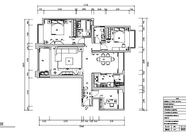 现代风风格三居室住宅设计施工图（附效果图+模型）