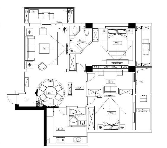新中式风格两居室装修全套施工图设计