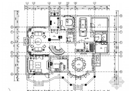 上海都市型商业别墅区美式风格风格两层商业别墅CAD装修施工图（有