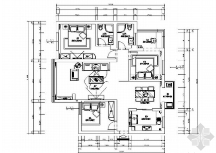 浙江豪华现代风三居室样板间室内装修施工图（有效果图）