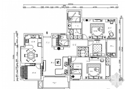 杭州西湖美景三室一厅家居住宅CAD施工图