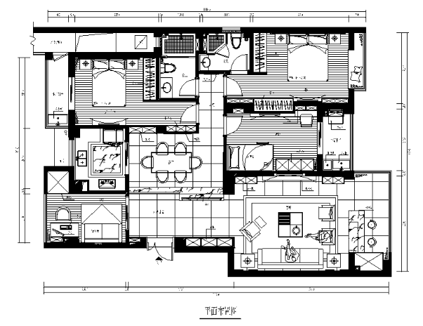 五个不同风格样板房设计CAD施工图（有效果图）