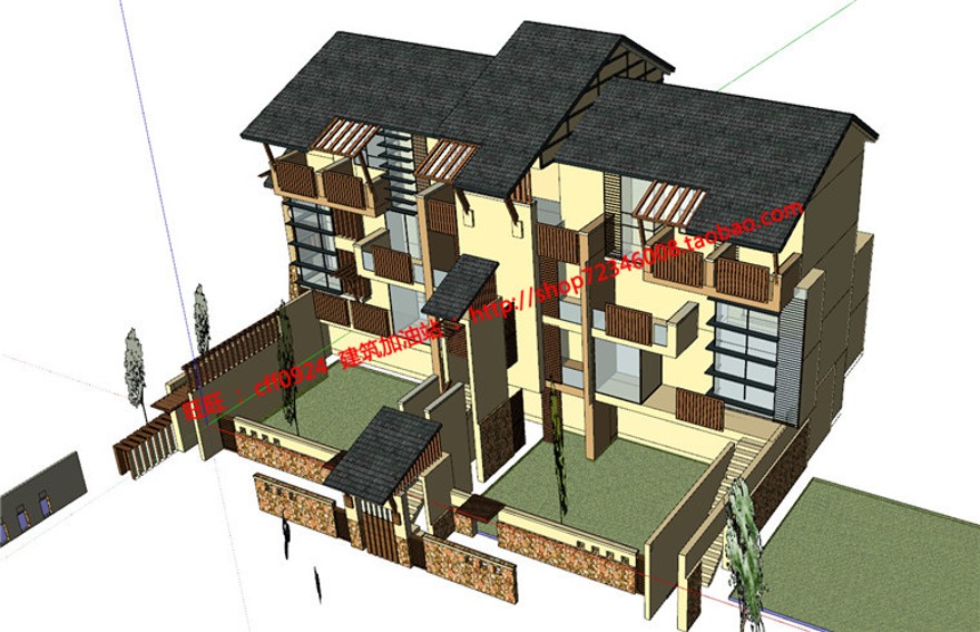 su模型效果图3Dmax商业别墅住宅区规划建筑方案设计cad图纸