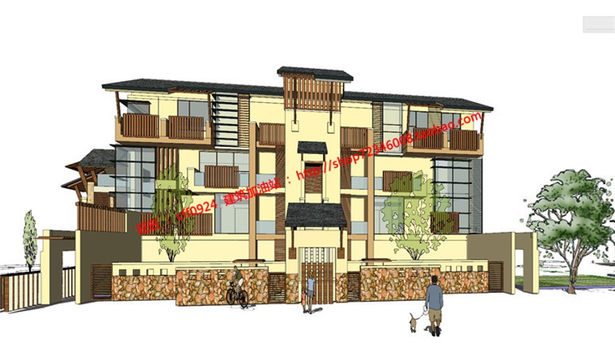 su模型效果图3Dmax商业别墅住宅区规划建筑方案设计cad图纸