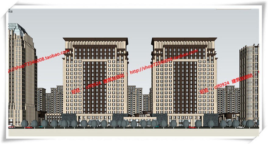 建筑图纸214长宁商住楼/商业/住宅/办公/酒店/公寓cad图纸+su模型