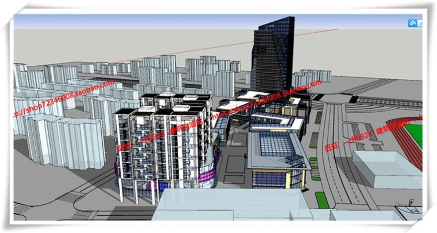 建筑图纸198莱芜商业商业街现代风总图su模型+cad总图+效果图+3Dmax