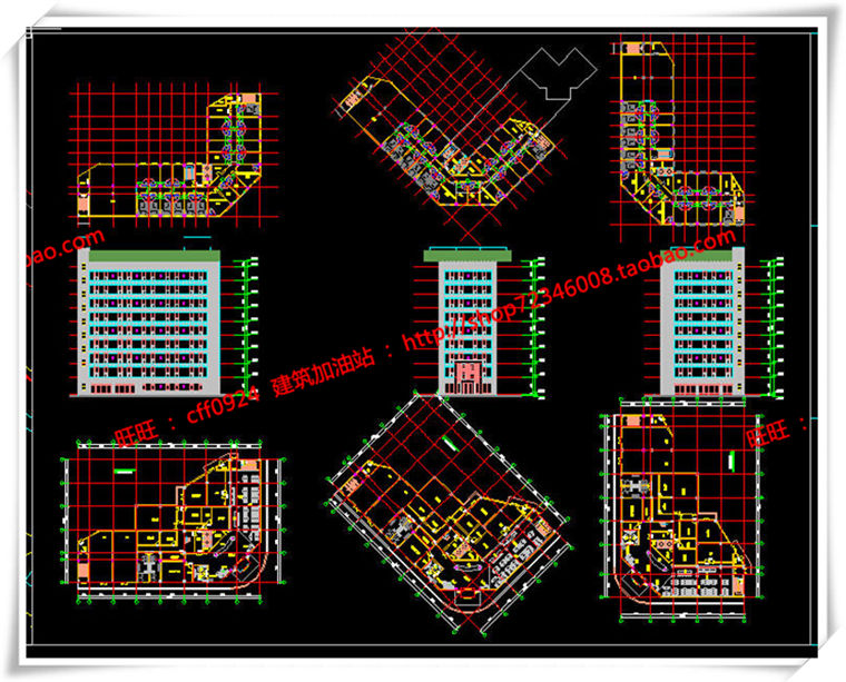 建筑图纸173酒店多层平立面旅馆SU模型+cad图纸+效果图+3Dmax模型