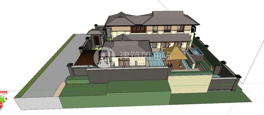 整套商业别墅设计Sketchup模型CAD图纸建筑效果图商业别墅景观建筑规划项目施建筑资源