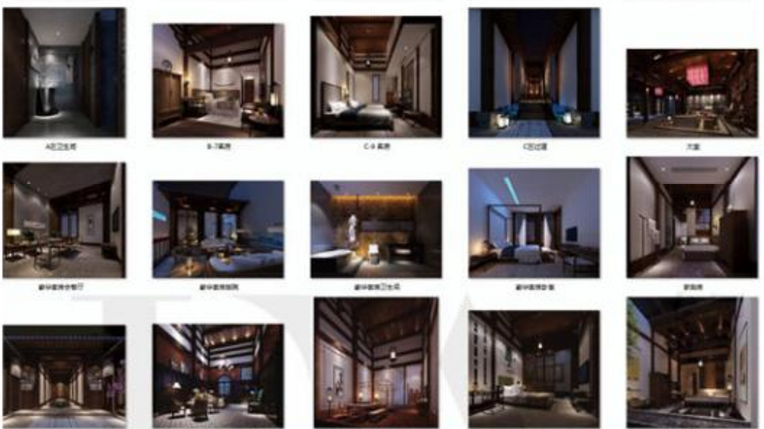 下载-新中式风格特色温泉度假村酒店民宿客栈室内设计施工图CAD图建筑资源