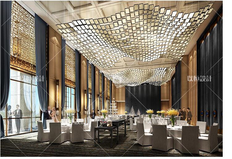 资源素材中式星级酒店挑高大气公共空间大厅设计cad施工图效果图