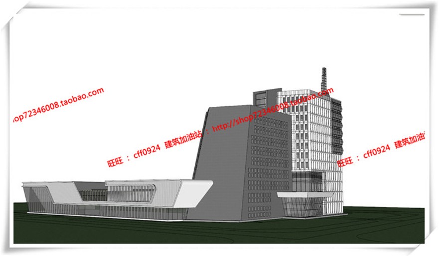 建筑图纸102建电视台传媒中心办公CAD平立面su模型+效果图+cad图纸