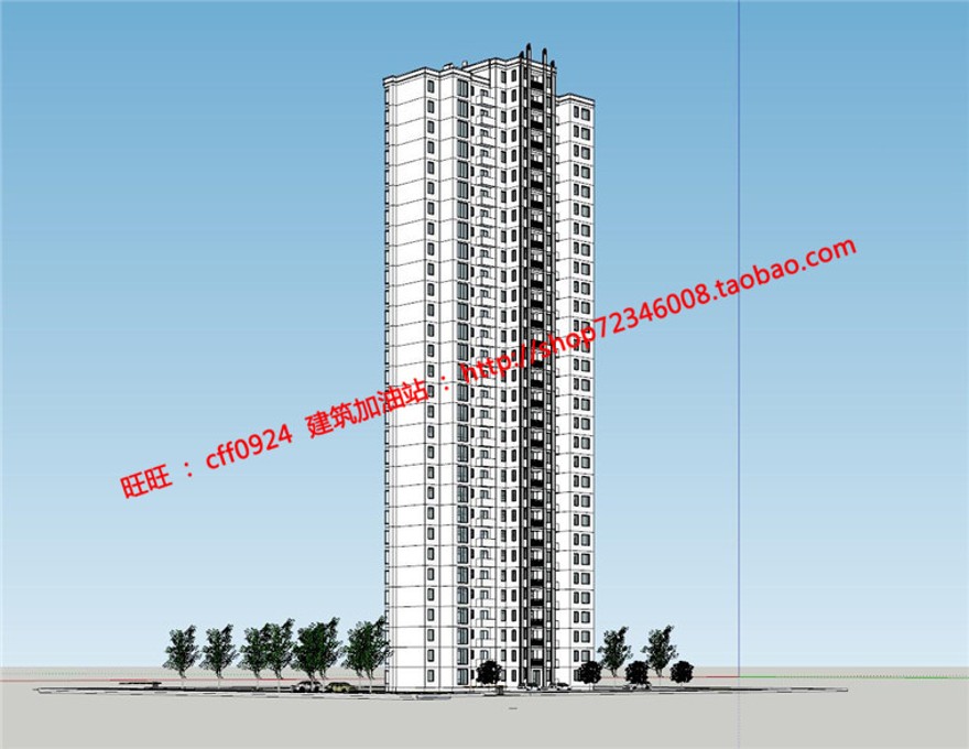 单体高层住宅住宅楼33F建筑方案设cad平立剖+su精细模型