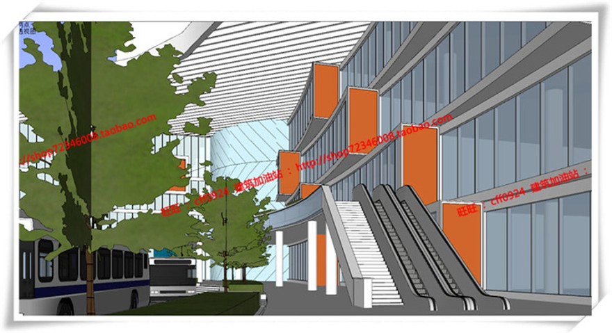 建筑图纸112车辆运输中心客运中心交通枢纽设计cad图纸su模型效果图
