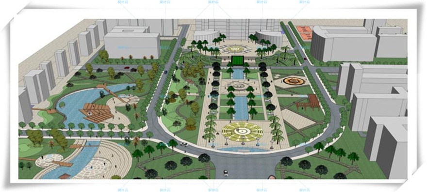完整SU模型+CAD市民广场城市规划设计公园景观校园小广场游园集散