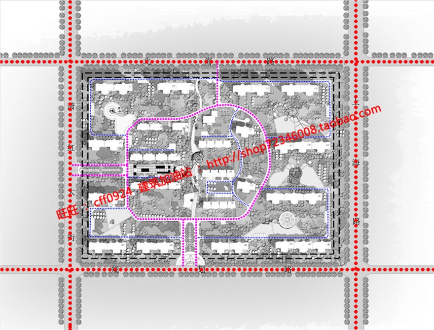 小区住宅区规划设计cad图纸su模型效果图psd分析