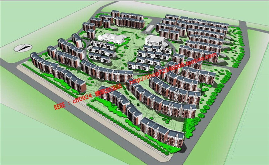 居住规划小区方案设计cad图纸su模型文本