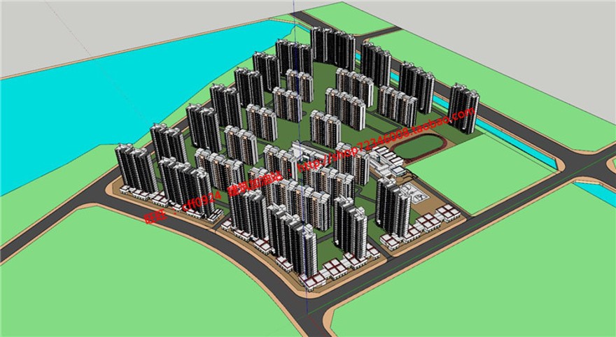 规模化住宅区小区规划设计cad图纸su模型psd展板效果图