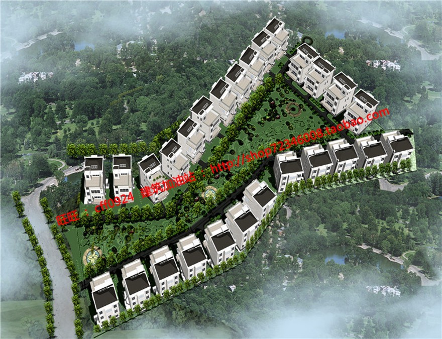 商业别墅群住宅区建筑方案设计cad总图环境绿化标高su模型效建筑资源