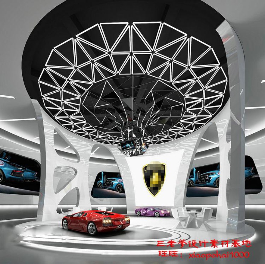 完整汽车展厅3d模型4S专卖店美容维修装修cad施工图效果图