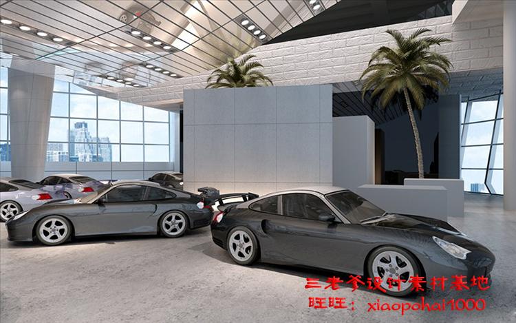 完整汽车展厅3d模型4S专卖店美容维修装修cad施工图效果图