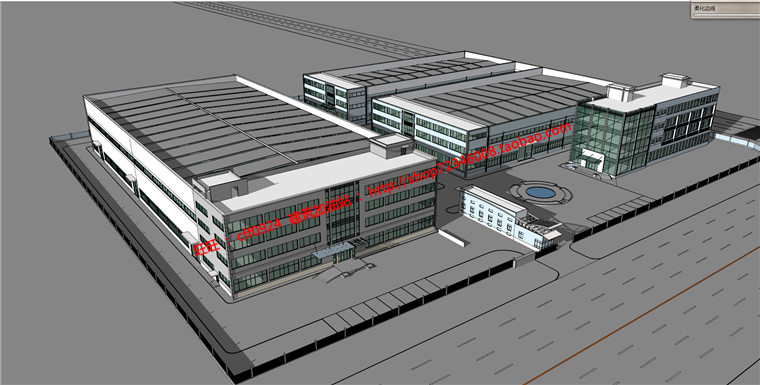 厂区办公楼厂房设计工业建筑cad图纸su模型3dmax效果图