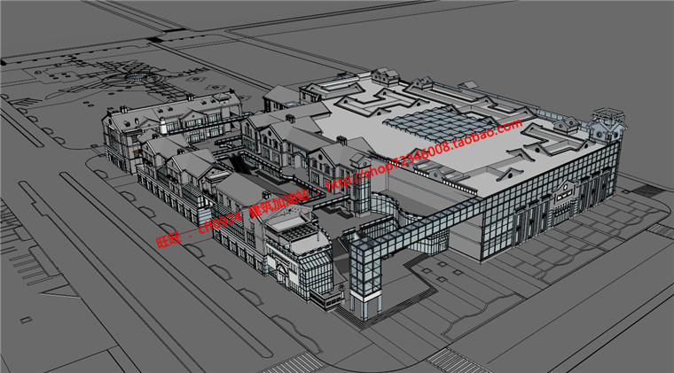 商业街商业建筑方案设计购物中心su模型skp效果图cad建筑资源