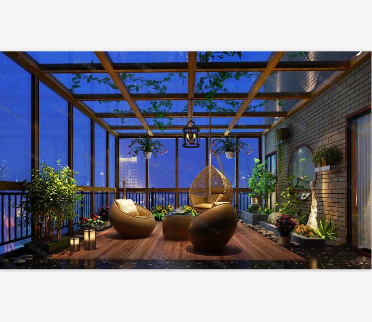 建筑景观室内-庭院阳台3Dmax模型_室内家装工装卧室客厅单体3D模型8