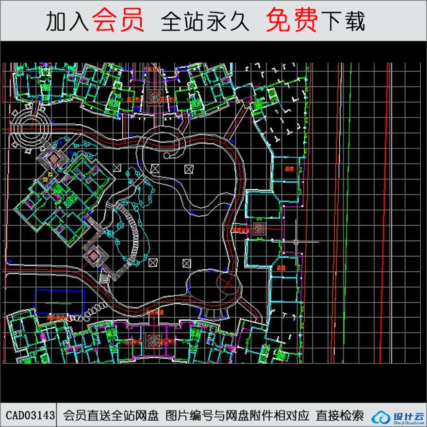 小区内部景观-CAD方案平面图/立剖面图/施工图系列