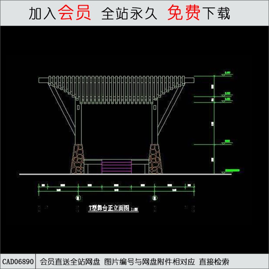 T型舞台大门-CAD方案平面图/立剖面图/施工图系列