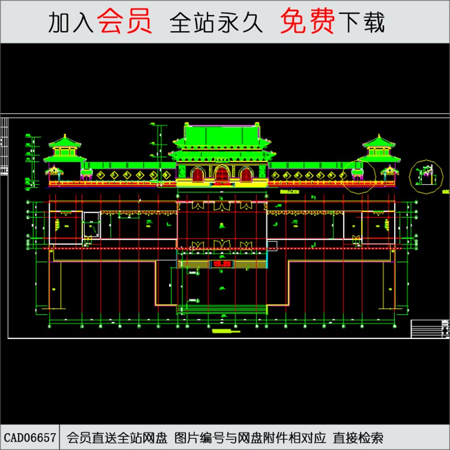 古建系列四珠海普驼寺庙的建筑施工图-CAD方案平面图/立剖面图/施工图系列