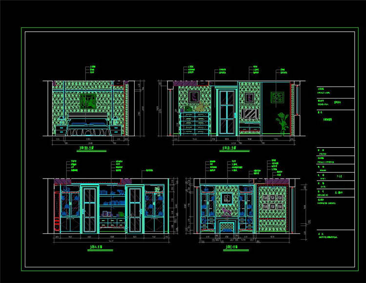 精装商业别墅主卧立面图-CAD方案平面图/立剖面图/施工图系列