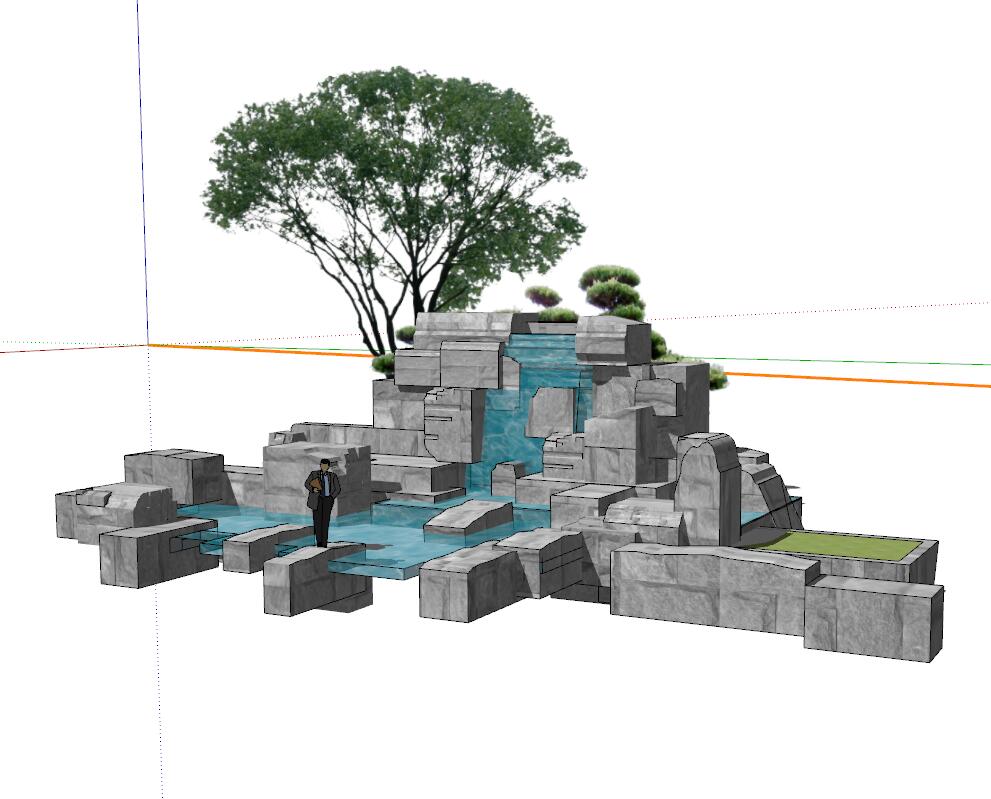 假山置石叠水sketchup模型27-SU建筑景观室内模型
