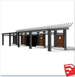 新中式风格廊架SU模型sketchup模型103-SU建筑景观室内模型