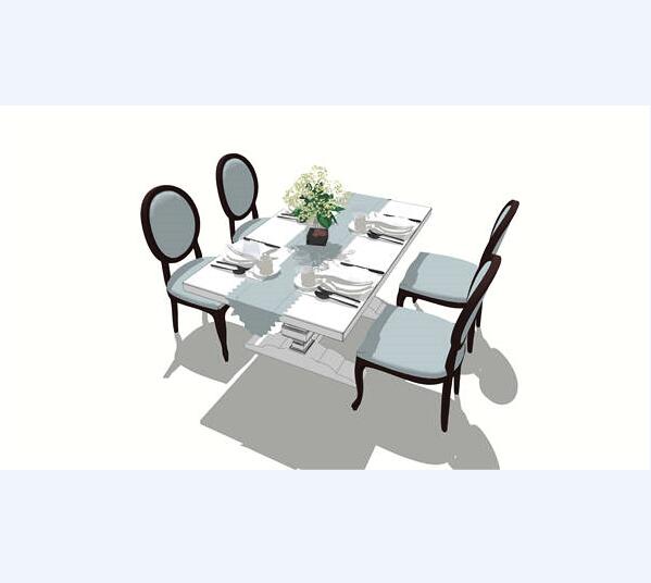 美式风格餐桌2-SU建筑景观室内模型